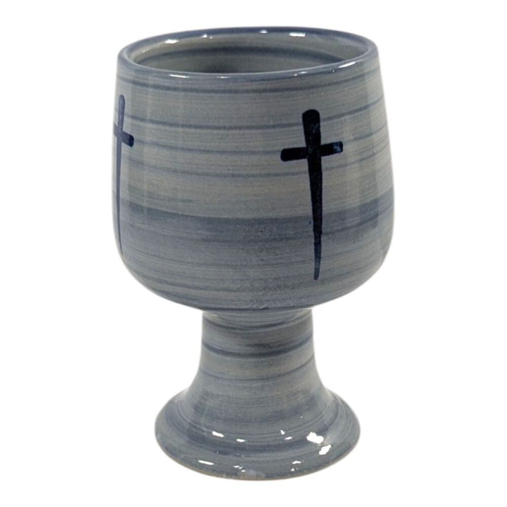 Louisville Stoneware USA Blue Cross Chalice Goblet Religious Communion Marked
